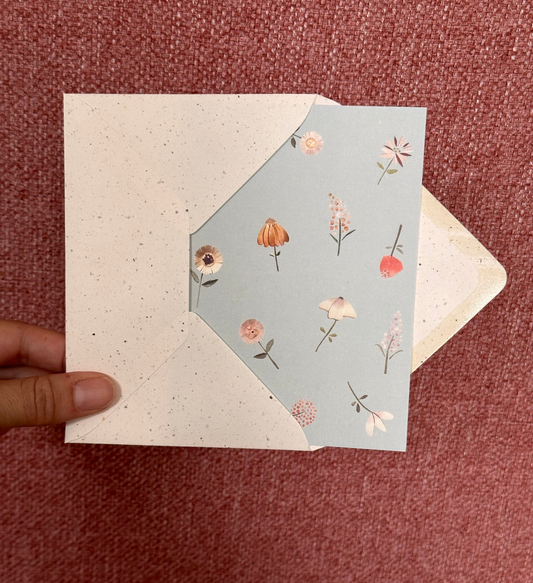 Wenskaarten per stuk: bloemen blauw