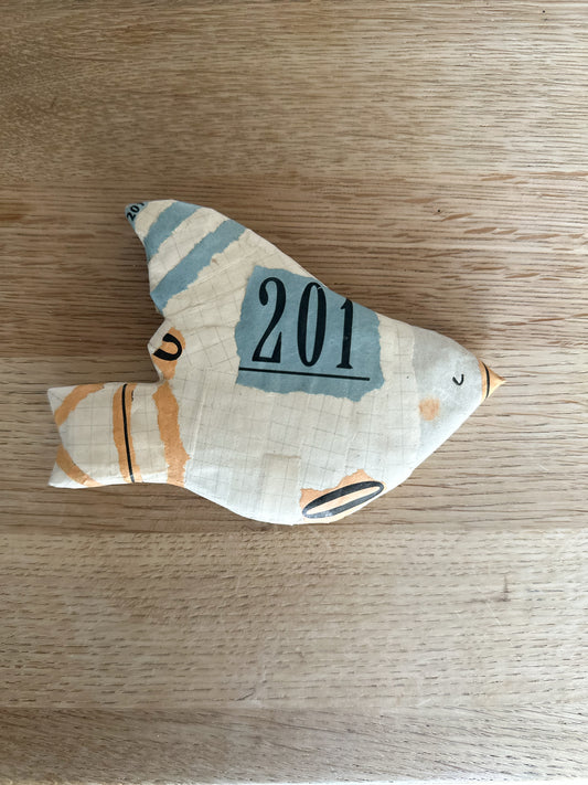 Vogels met een verhaal - Oud ruitjespapier met gedrukte oude lootjes