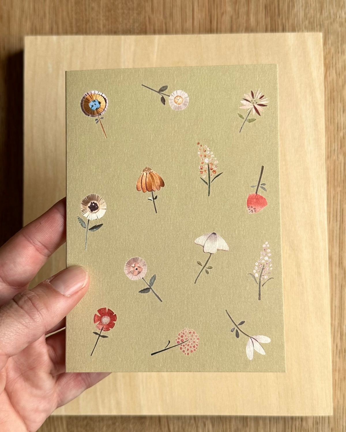 Wenskaarten per stuk: bloemen groen