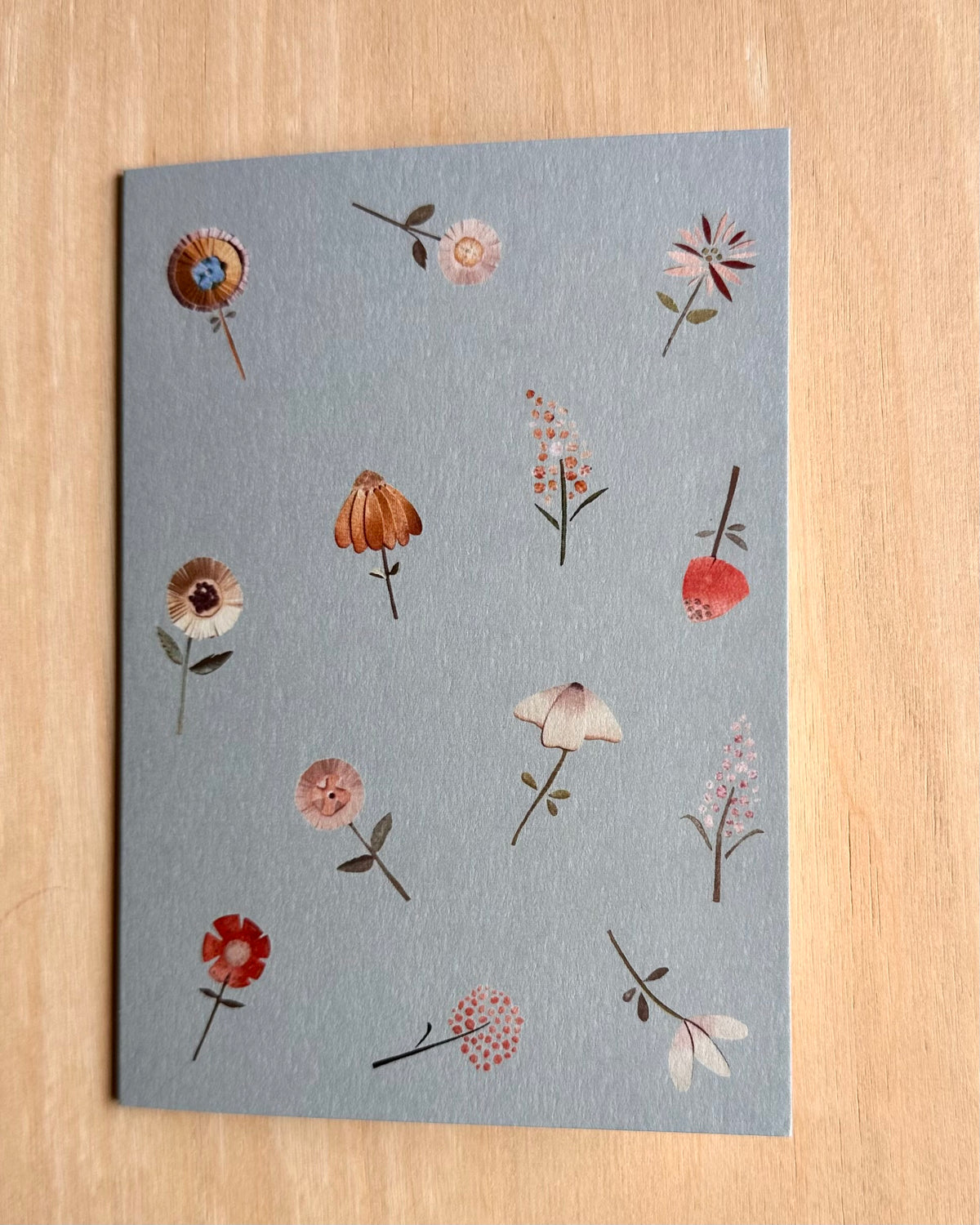 Wenskaarten per stuk: bloemen blauw